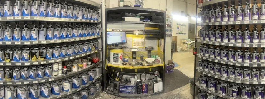 Paint mixing bank and color-matching station